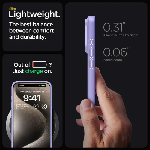 Vista 6 de Spigen Funda delgada diseñada para iPhone 15 Pro Max (2023) [carcasa dura] [protección de grado militar] - morado iris