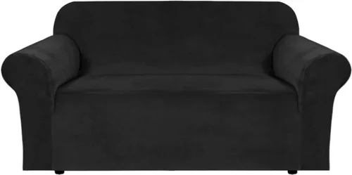 Vista 44 de H.VERSAILTEX Fundas de terciopelo elástico para sofá de dos plazas, fundas para sofá de 2 cojines para sala de estar, fundas deslizables con correas