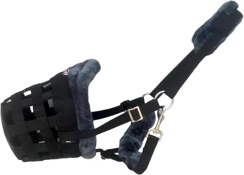 Vista 2 de Horse Grazing Muzzle Halter, Mink Fleece Padded, Multiple Sizes, Breathable (Black, Cob)