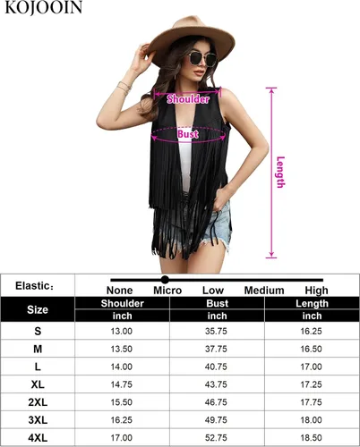 Vista 7 de KOJOOIN Chaleco de borla para mujer, estilo hippie, ante sintético, remaches, sin mangas, con flecos