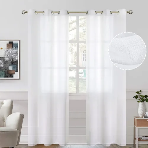 Vista 18 de BGment Cortinas cortas de lino transparente de 40 pulgadas para cafetería, con ojales, filtrado de luz, semitransparentes para ventanas pequeñas
