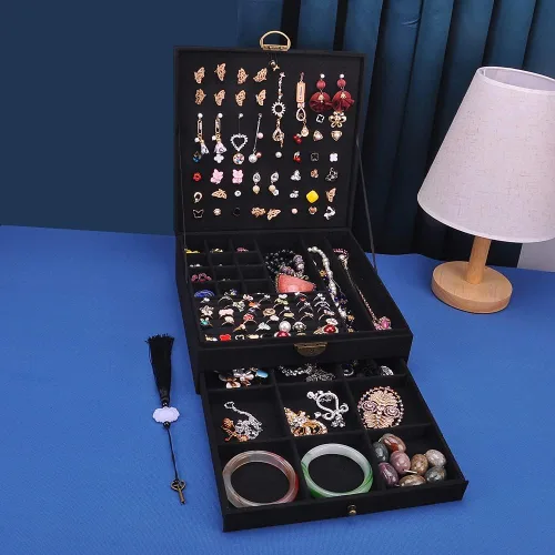 Vista 5 de GYJOYERO Joyero para mujer con cerradura de 3 capas organizador de joyas grande estuche de almacenamiento para aretes collares anillos pulseras