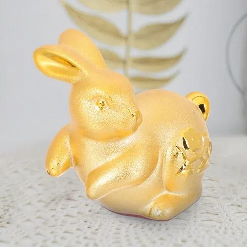 Vista 7 de VOSAREA Figura de conejo de oro, estatua de conejo del zodiaco chino 2023, escultura de conejo de Feng Shui, adorno de conejo de dibujos animados
