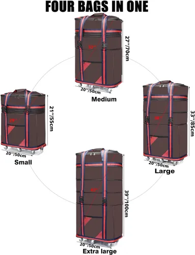 Vista 2 de ELDA Maleta plegable expandible para hombres y mujeres, bolsas de viaje con ruedas universales, equipaje ligero de gran capacidad, Marrón, Correas