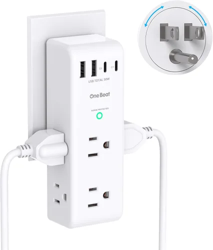 Vista 11 de Extensor de salida con protector de sobretensiones con enchufe giratorio, 6 tomas de corriente alterna con 3 puertos USB (2 USB C), cargador