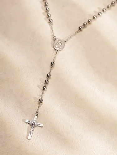 Vista 5 de Sacina Long Beaded Rosary Cross Necklace, Gothic Emo Grunge Jewelry Plateado
