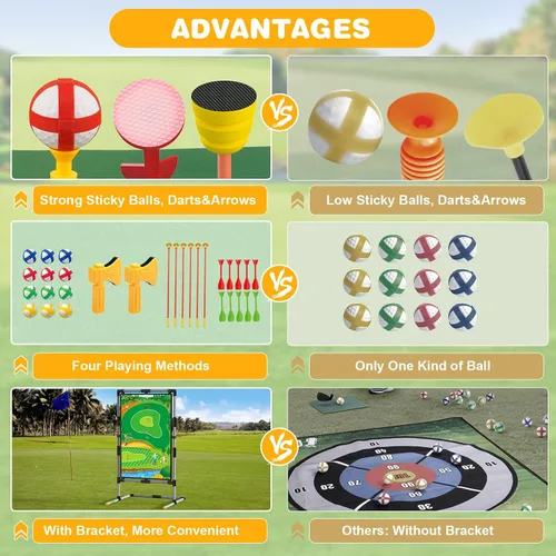 Vista 6 de Juego de astillado de golf – Alfombrilla de doble cara con soporte, divertido juego de práctica para niños y adultos