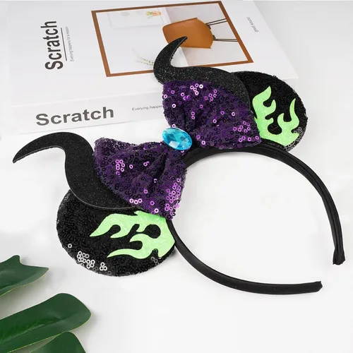 Vista 5 de Diadema con orejas de ratón, orejas de ratón de lentejuelas para mujeres y niñas, accesorios para vestidos de princesa, decoración de fiestas (TG-MN)