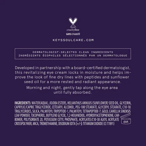 Vista 7 de Keys Soulcare Crema radiante para ojos, hidrata y suaviza la piel, ayuda a mejorar visiblemente las líneas finas y las arrugas con péptidos, vegano