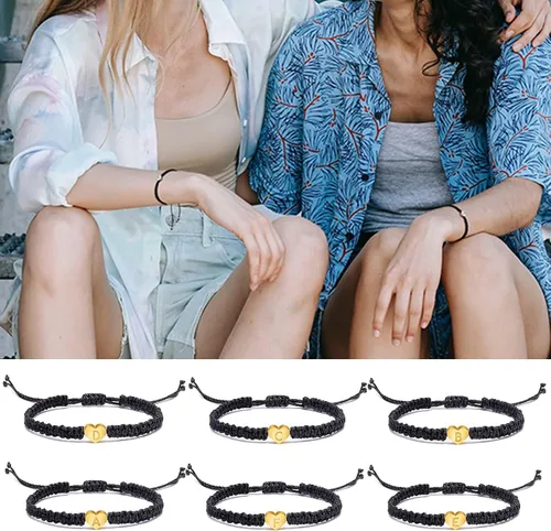 Vista 5 de Pulsera personalizada con 26 iniciales de cobre pulsera tejida con letras de corazón de cobre pulsera tejida con dije de corazón delicado