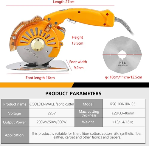 Vista 2 de CGOLDENWALL Cortador eléctrico de tela de accionamiento directo servo cuchillo de alfombra de 3 velocidades ajustables con luz LED para tela, cuero