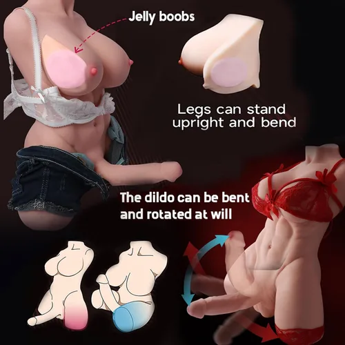 Vista 3 de Muñeca sexual transexual de 12.13 libras con consolador de torso flexible de 360° y grandes tetas suaves y culo, las muñecas sexuales trans tienen 2