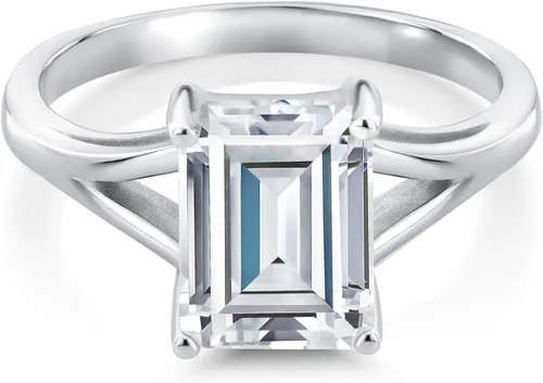 Vista 8 de Gem Stone King Anillo de compromiso solitario con diseño clásico de vástago dividido para mujer, plata de ley 925, piedra natal de piedra preciosa