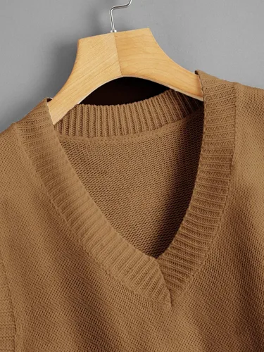 Vista 4 de Romwe Suéter de punto para mujer, chaleco corto Y2K, suéter sin mangas, cuello en V, uniforme jk, suéter de punto