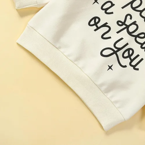 Vista 5 de Sudaderas para niños pequeños, trajes de Halloween, con estampado de letras, camisa de manga larga, cuello redondo, suéter de otoño