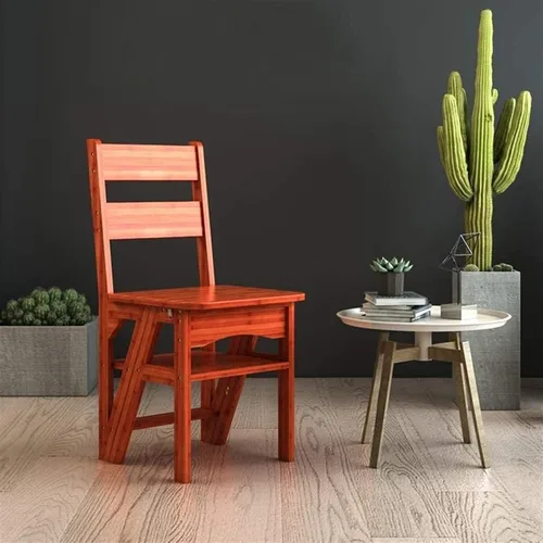Vista 5 de Silla plegable de madera para biblioteca, 2 en 1, taburete multifuncional ligero y portátil, taburete de 4 escalones de doble propósito, soporte