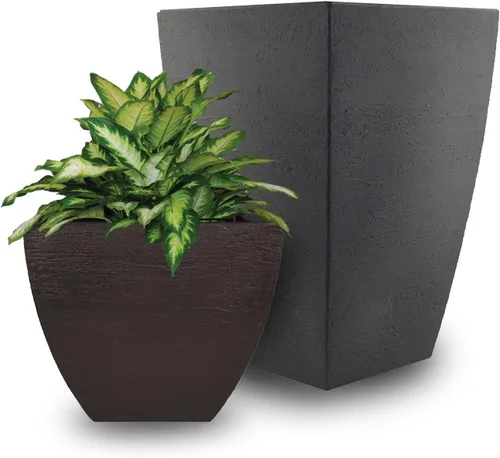 Vista 2 de Tusco Products MSQ16BK - Maceta cuadrada moderna para jardín, 16 pulgadas, color negro