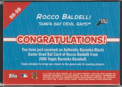 Vista 2 de Bazooka Rocco Baldelli Rays 2004 - Tarjeta de béisbol usada #BB-RB