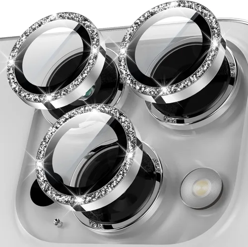 Vista 8 de YWXTW Diseñado para iPhone 14 Pro/iPhone 14 Pro Max Protector de Lente de Cámara Brillante, [Nuevo Diseño con Purpurina] Vidrio Templado de Metal