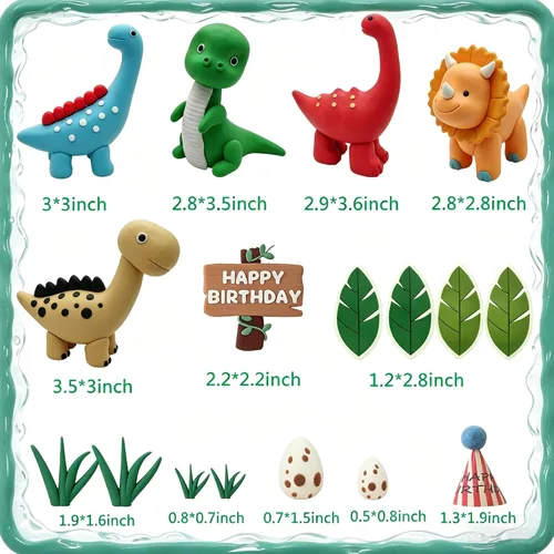 Vista 2 de Decoración para tartas de dinosaurio de arcilla, decoraciones de cumpleaños