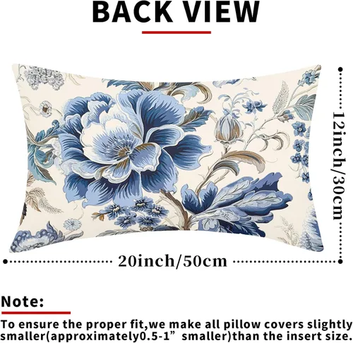 Vista 4 de Chinoiserie - Fundas de almohada de 20 x 12 pulgadas, fundas de almohada vintage de flores azules para primavera y verano, fundas de almohada