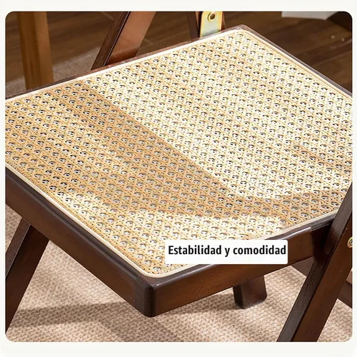 Vista 6 de KISKIS Sillas plegables de ratán de madera, portátil, ahorro de espacio, silla de comedor para balcón, sala de estar, con asiento elástico de malla