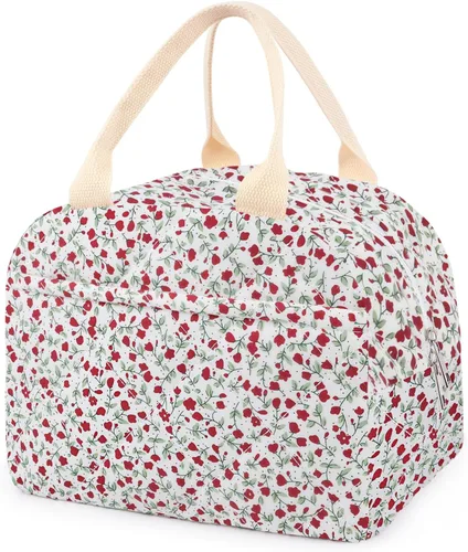 Vista 17 de Lonchera acolchada de algodón aislada, bonita bolsa acolchada con estampado floral, reutilizable, aislada, coqueta, de gran capacidad, hielera