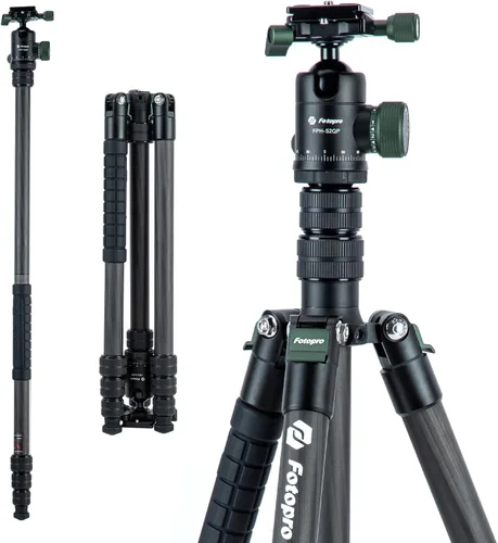 Vista 17 de Fotopro - Trípode de viaje de fibra de carbono de 62", trípode de cámara ligero y compacto con cabeza de bola y placa de liberación rápida