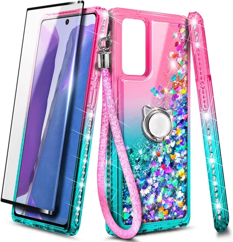 Vista 7 de NZND Compatible con Samsung Galaxy A13-5G funda para teléfono, aguamarina/morado Brillante purpurina flotante cascada líquida linda cubierta