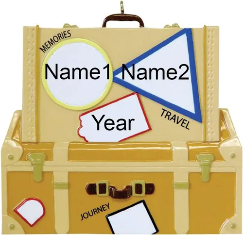 Vista 3 de Maleta de viaje personalizada para árbol de Navidad 2024 – Decoración de regalo de viaje para niños, familia, viajes, vacaciones, luna de miel