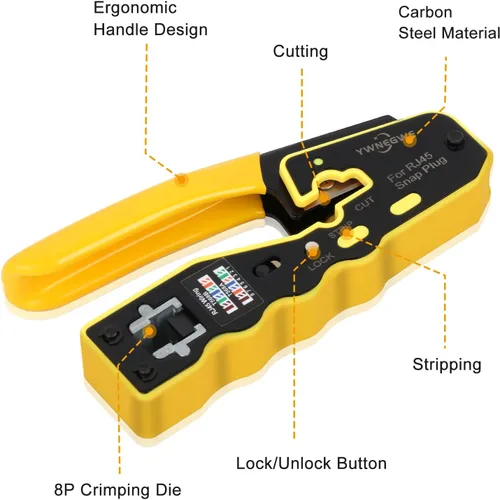 Vista 3 de Kit de Herramientas de Crimpado RJ45 Pass Through Crimpadora Ethernet para Enchufes Modulares Cat5e Cat6 Cat6a 8P8C, Herramienta de Crimpado Cat6