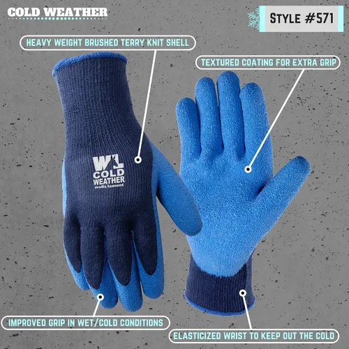 Vista 3 de Wells Lamont Men's Latex-Coated Cold Weather Blue Winter Grip Work Gloves