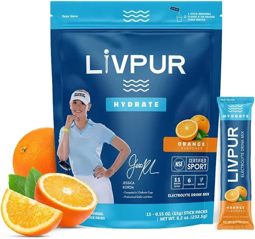 Vista 10 de LIVPUR Mezcla de Bebida con Electrolitos, Polvo de Hidratación Instantánea con Vitamina C, B6, B12 y Aminoácidos Esenciales para Apoyo Muscular