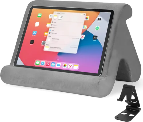 Vista 8 de Soporte universal multiángulo para tableta, soporte suave con soporte de teléfono negro para regazo, rodilla, sofá y cama, compatible con iPad Pro