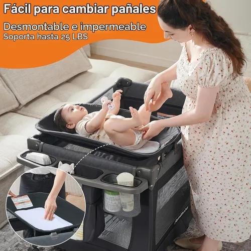 Vista 9 de Pamo Babe Playard Magic Fold - Corralito plegable para bebé, corralito portátil, centro para bebé con moisés para recién nacidos, moisés para Gris
