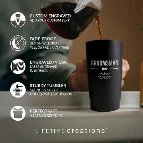Vista 2 de Lifetime Creations Vaso de boda personalizado grabado de 20 onzas – Padrinos de boda personalizados, padrinos de boda, padrino, despedida