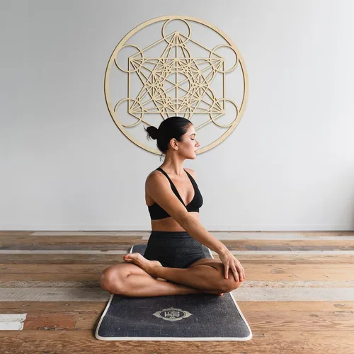Vista 6 de Cubo de Metatron MFG de cuarto nivel de 33 pulgadas, arte de pared de madera de geometría sagrada, símbolo de armonía, decoración zen para el hogar