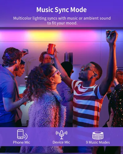 Vista 6 de Tira de luces LED RGB+IC, luz LED Bluetooth inteligente para dormitorio, tiras LED que cambian de color con 44 modos de escena (6.6 pies)