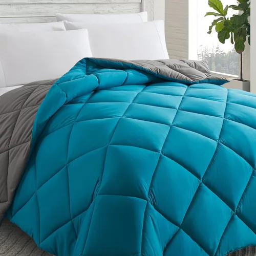Vista 12 de Cosybay - Edredón con relleno alternativo y acolchado suave, para todas las estaciones, inserto de colcha con pestañas en las esquinas, 88x92 Verde