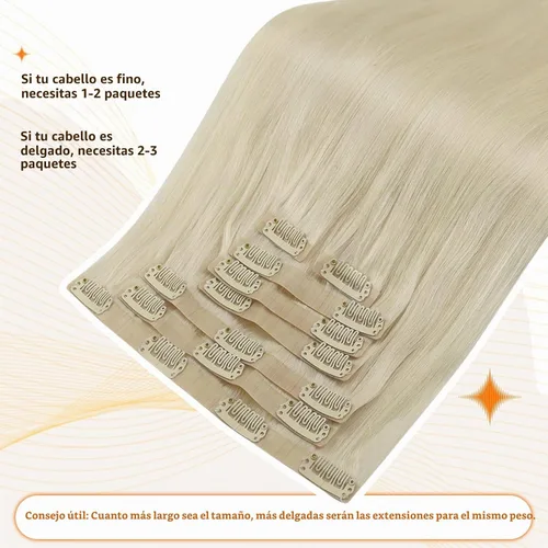 Vista 7 de Full Shine Extensiones de cabello rubio con clip, 20 pulgadas, 8