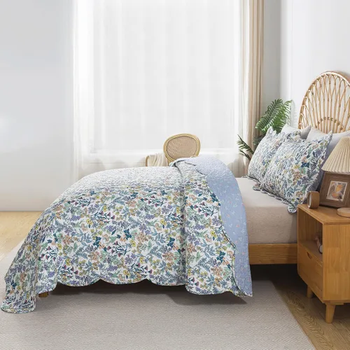 Vista 2 de HoneiLife - Juego de edredón de 3 piezas, colcha ligera de microfibra, diseño de flores silvestres, cubrecamas ligero y botánico, para todas
