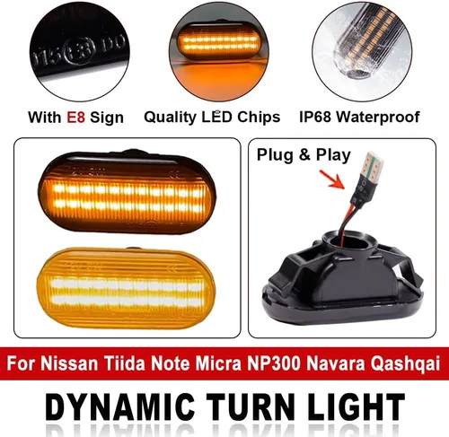 Vista 5 de 2 unids dinámicas LED luces de marcador lateral 12 V fluye luz de señal de giro montaje para Nissan Qashqai J10 Micra C Frontier D40 Navara Versa