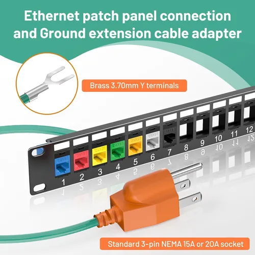 Vista 4 de Cable de extensión de conexión Ethernet blindado de 10 pies/9.8 ft, para enchufe NEMA 5-15P de 3 puntas, cable de tierra de seguridad