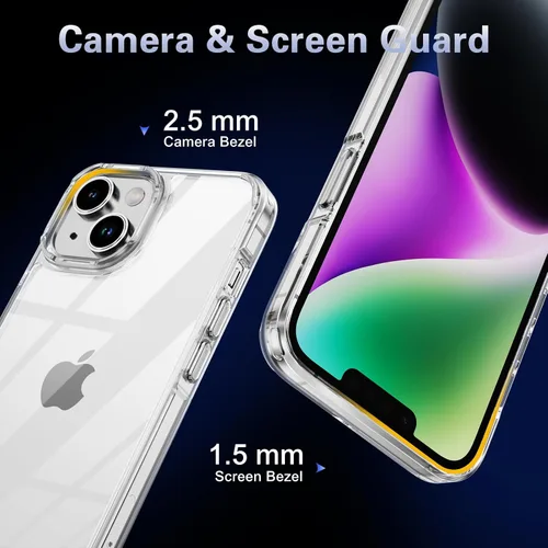 Vista 7 de Funda transparente para iPhone 13 con protector de pantalla y protector de lente Protección de grado militar 3 en 1, compatible con iPhone 13