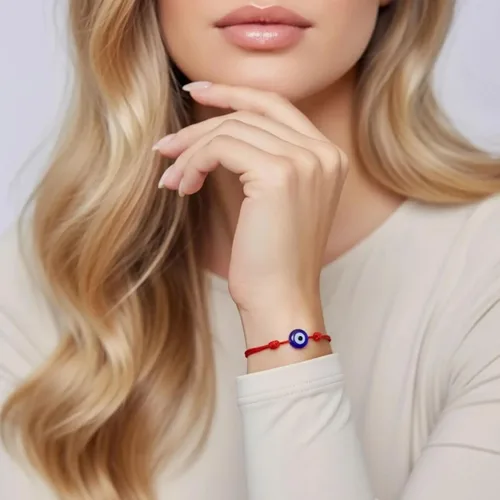 Vista 11 de Pulsera Lucky Evil Eye, gargantilla y tobillera – Talismán de protección de cuerda roja y negra Joyería minimalista Mal de Ojo para la buena suerte