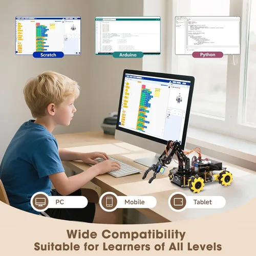 Vista 5 de ACEBOTT Robotics para niños de 12 a 16 años, paquete de expansión de brazo robot, kit de codificación de juguetes STEM compatible con Arduino y Negro