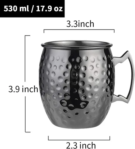 Vista 2 de Moscow Mule - Juego de 2 tazas grandes forradas de acero inoxidable de 18 onzas, tazas martilladas seguras para alimentos, para bebidas frías frías