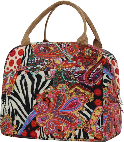 Vista 14 de EurCross Bolsa de almuerzo negra compacta mejorada para niñas y mujeres, de lona, reutilizable, aislada, con lunares, bolsa de almuerzo