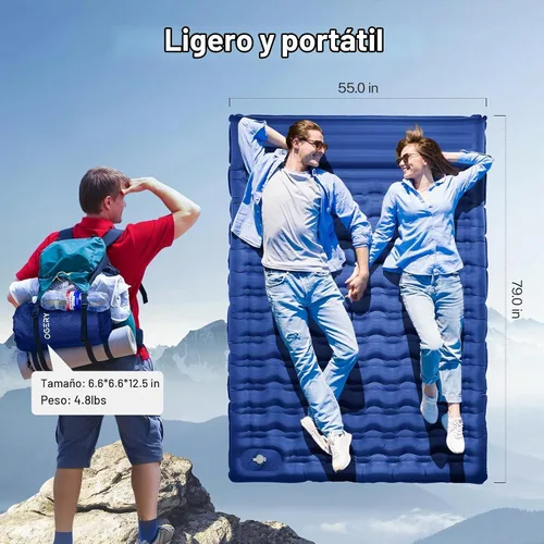 Vista 2 de OGERY Colchoneta de dormir para campamento, almohadilla de dormir reforzada extra gruesa de 6 pulgadas con almohadas y bomba de pie integrada Azul