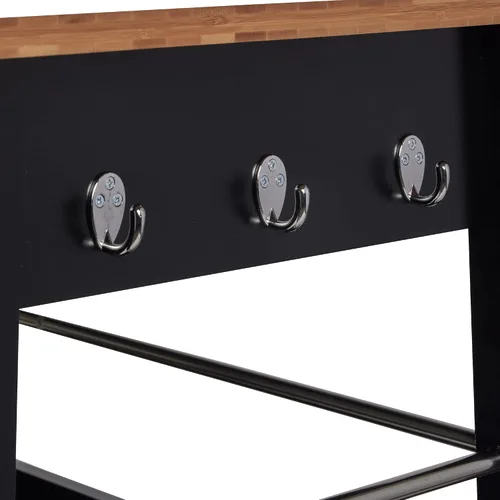 Vista 6 de eHemco - Isla para cocina, con cubierta de bambú con base negra o blanca, Rayón derivado del bambú, Negro Base Cajón, Gabinete de Almacenamiento